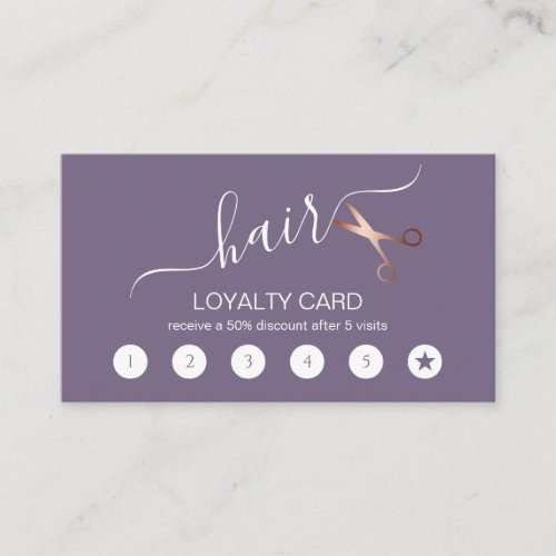 Elegant modern rose gold scissors hairstylist loyalty card