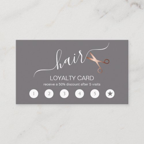 Elegant modern rose gold scissors hairstylist loyalty card
