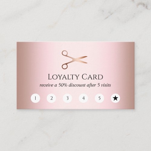 Elegant modern rose gold scissors hairstylist loyalty card