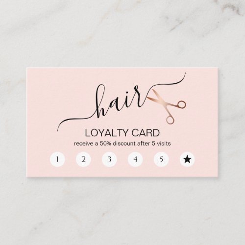 Elegant modern rose gold scissors hairstylist loyalty card