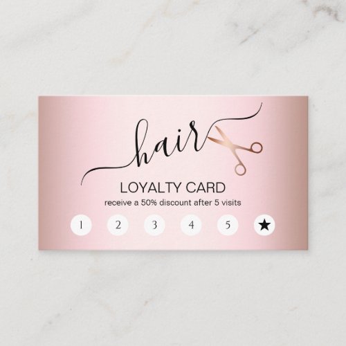 Elegant modern rose gold scissors hairstylist loyalty card