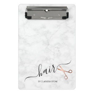 Elegant modern rose gold scissors hairstylist mini clipboard