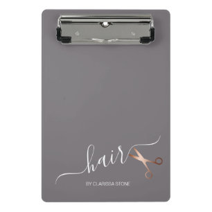 Elegant modern rose gold scissors hairstylist mini clipboard