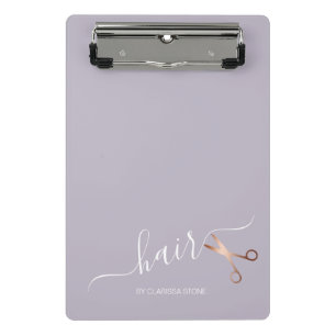 Elegant modern rose gold scissors hairstylist mini clipboard