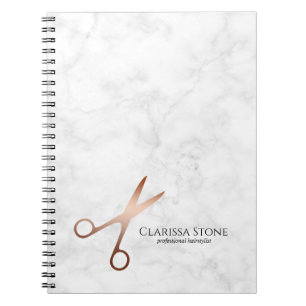 Elegant modern rose gold scissors hairstylist notebook