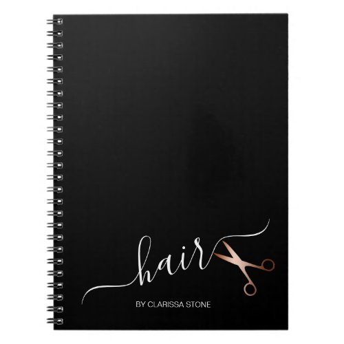 Elegant modern rose gold scissors hairstylist notebook