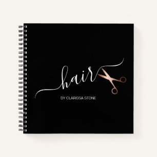 Elegant modern rose gold scissors hairstylist notebook