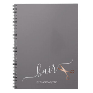 Elegant modern rose gold scissors hairstylist notebook