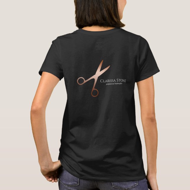 Elegant modern rose gold scissors hairstylist T-Shirt (Back)