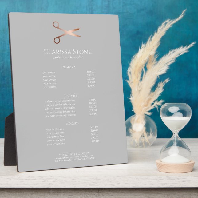 Elegant modern rose gold scissors services plaque (Side)