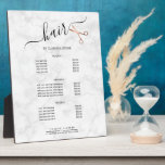 Elegant modern rose gold scissors services plaque<br><div class="desc">Modern and elegant design for hairstylists with faux rose gold scissors,  elegant calligraphy font and white marble background.</div>