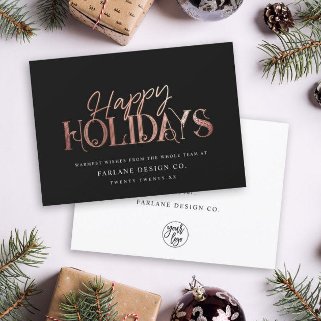 Elegant Modern Rose Gold Script Business Corporate Holiday Card Zazzle
