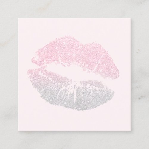 Elegant modern rose gold silver glitter lips pink square business card