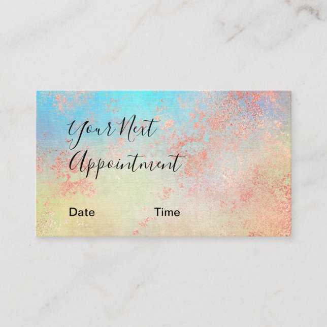 Elegant modern rose gold watercolor makeup artist appointment card (Front)