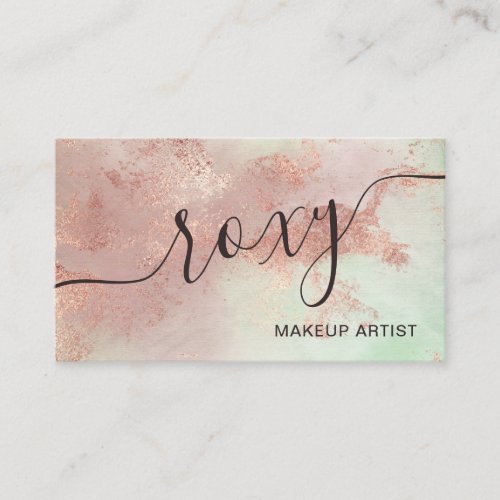Elegant modern rose gold watercolor makeup artist business card