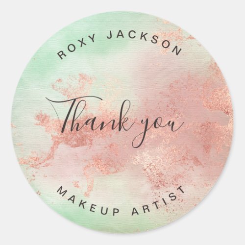 Elegant modern rose gold watercolor makeup artist classic round sticker