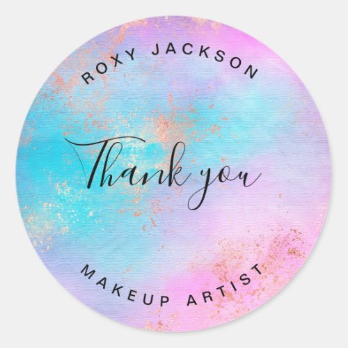 Elegant modern rose gold watercolor makeup artist classic round sticker