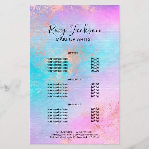 Elegant modern rose gold watercolor makeup artist flyer