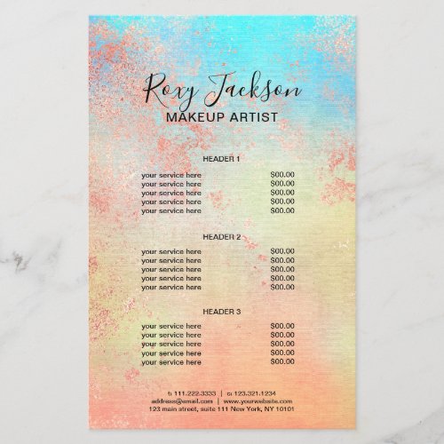 Elegant modern rose gold watercolor makeup artist flyer