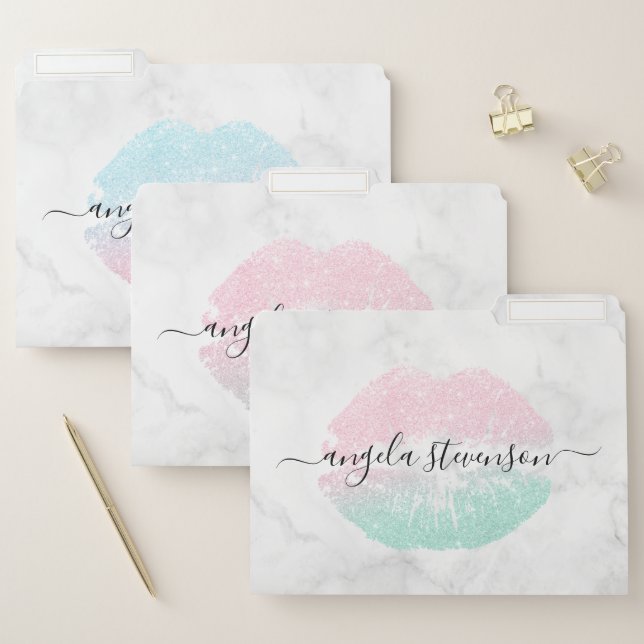 Elegant modern rose gold white marble lips file folder (Set)