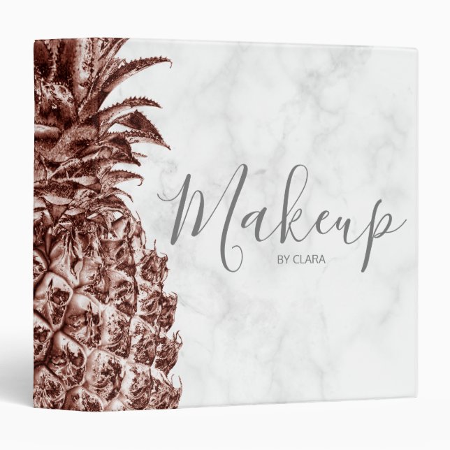 Elegant modern rose gold white marble pineapple 3 ring binder (Front/Spine)
