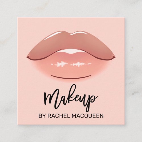 Elegant Modern Rose Pink Lips Makeup Artist Square Square Business Card