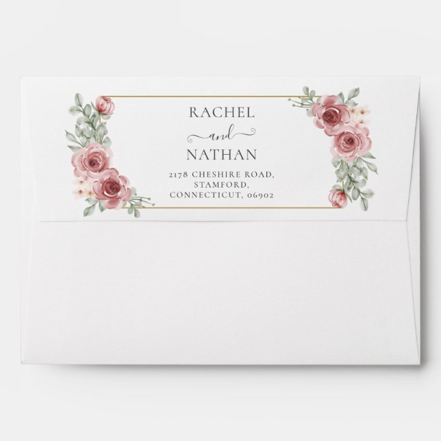 Elegant Modern Roses Floral Wedding Envelope (Back (Top Flap))