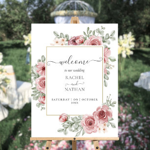 Elegant Modern Roses Floral Wedding Welcome Sign