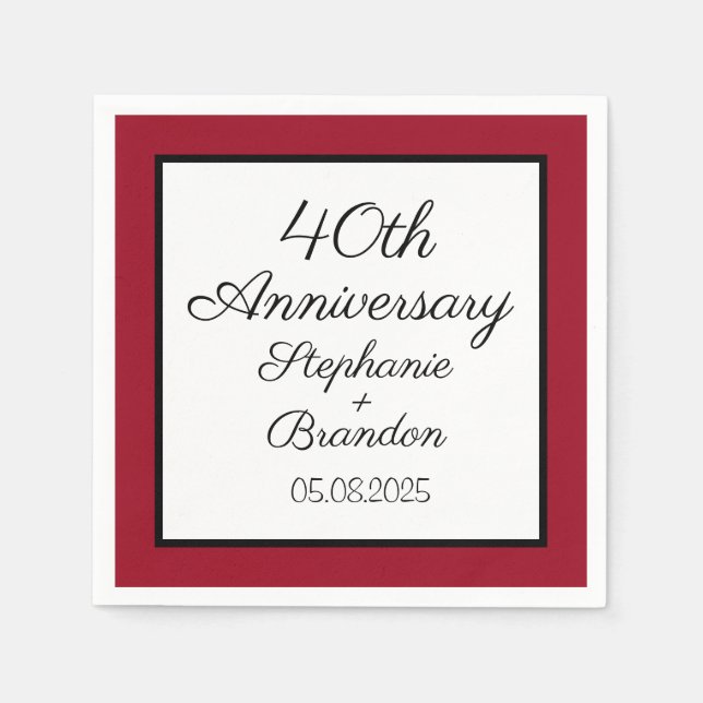 Elegant Modern Ruby 40th Wedding Anniversary  Napkins (Front)
