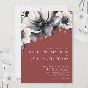 Elegant Modern Rustic Fall Red Floral Wedding Invitation