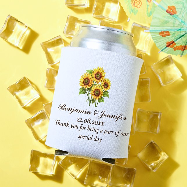 Elegant Modern Rustic Sunflower Wedding Favors  Can Cooler (Creator Uploaded)