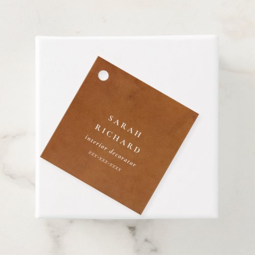 Elegant Modern Rustic Tan Leather Texture Business Favor Tags