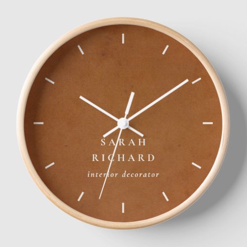 Elegant Modern Rustic Tan Leather Texture Custom Clock