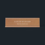 Elegant Modern Rustic Tan Leather Texture Custom Desk Name Plate<br><div class="desc">If you need any further customisation please feel free to message me on yellowfebstudio@gmail.com.</div>