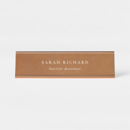 Elegant Modern Rustic Tan Leather Texture Custom Desk Name Plate
