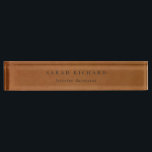 Elegant Modern Rustic Tan Leather Texture Custom Desk Name Plate<br><div class="desc">If you need any further customisation please feel free to message me on yellowfebstudio@gmail.com.</div>