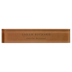 Elegant Modern Rustic Tan Leather Texture Custom Desk Name Plate