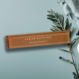 Elegant Modern Rustic Tan Leather Texture Custom Desk Name Plate