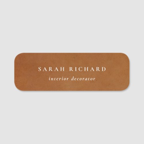 Elegant Modern Rustic Tan Leather Texture Custom Name Tag