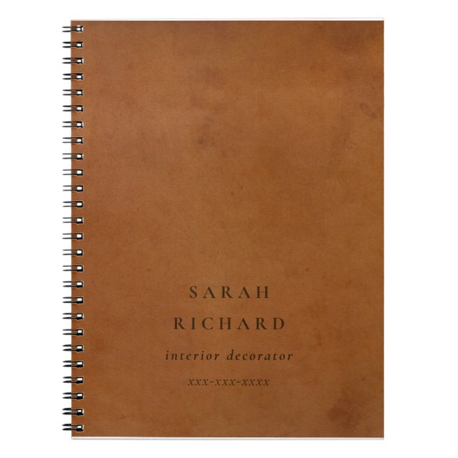 Elegant Modern Rustic Tan Leather Texture Custom Notebook (Front)
