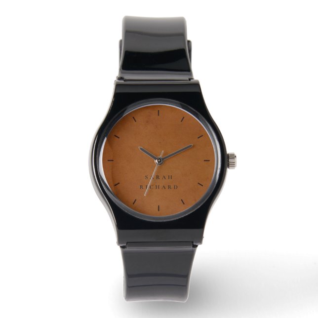Elegant Modern Rustic Tan Leather Texture Custom Watch (Front)