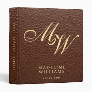Elegant Modern Sable Leather Print Monogram 3 Ring Binder