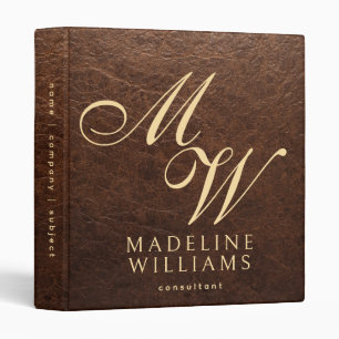 Elegant Modern Sable Leather Print Monogram 3 Ring Binder