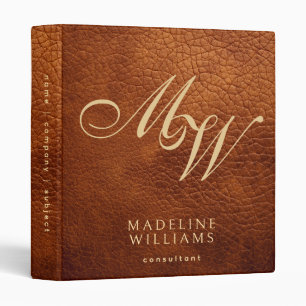 Elegant Modern Sable Leather Print Monogram 3 Ring Binder