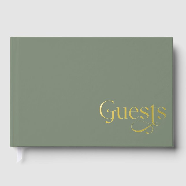 Elegant Modern Sage and Gold Wedding Foil Guest Book (Front)