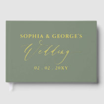 Elegant Modern Sage  and Gold Wedding Foil Guest Book