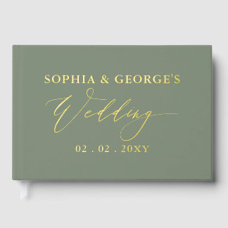 Elegant Modern Sage  and Gold Wedding Foil Guest Book