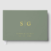 Elegant Modern Sage and Gold Wedding Foil Guest Book