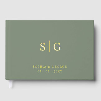 Elegant Modern Sage and Gold Wedding Foil Guest Book