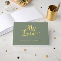 Elegant Modern Sage Gold Quinceañera Guest Book